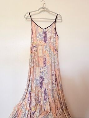 Pastel Patchwork Maxi Slip Dress in Peach & Lavender